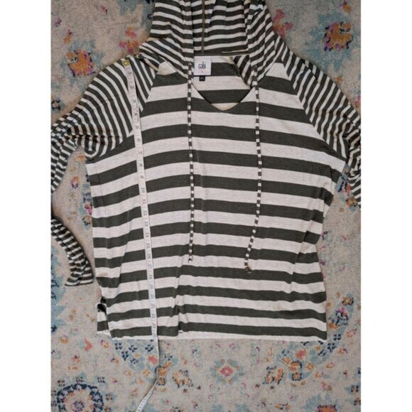 Cabi Playoff Hooded Blouse Lightweight Green and White Striped Hoodie Style 5731 - Picture 6 of 10